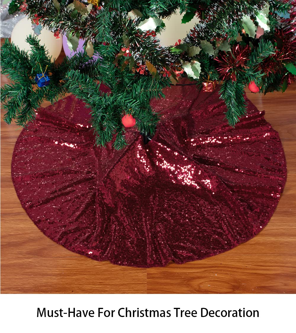 Foto 5 pulgar | Falda Para Árbol De Navidad Con Lentejuelas Shinybeauty, 21 Cm, Color Burdeos - Venta Internacional.