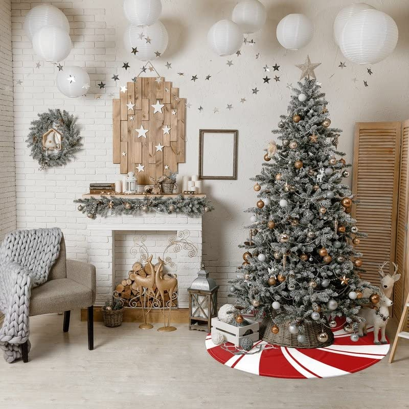 Foto 3 pulgar | Falda Para Árbol De Navidad Ajiiusv, Espiral Roja, 122 Cm, Lata De Caramelos Dulces - Venta Internacional.