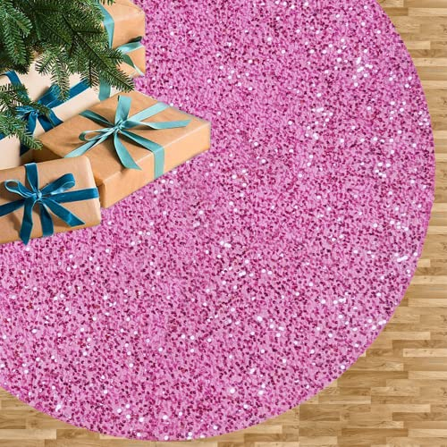 Foto 2 pulgar | Falda Para Árbol De Navidad Fuhsy, Terciopelo Con Lentejuelas Rosas, 90 Cm De Diámetro - Venta Internacional.