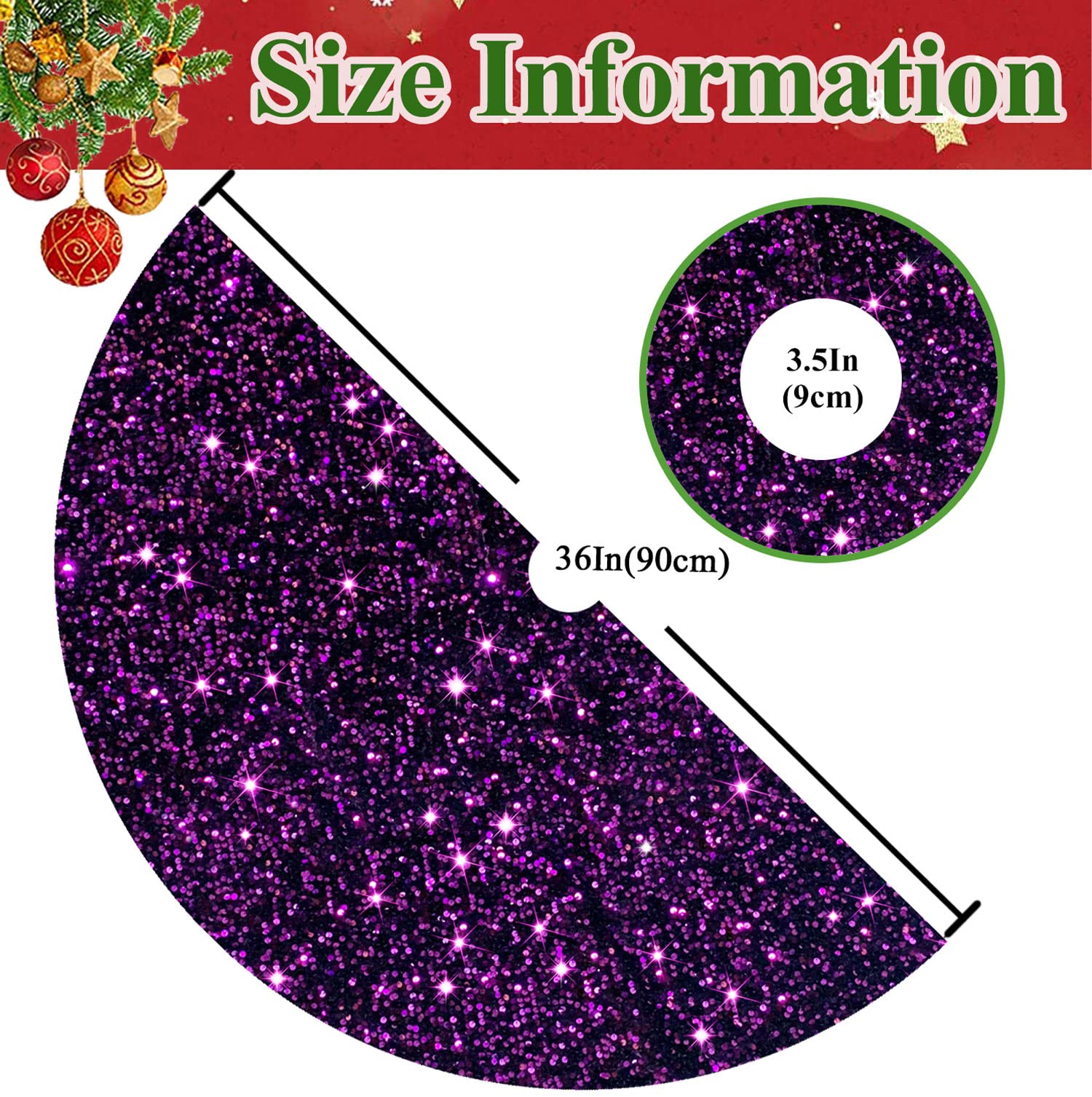 Foto 3 pulgar | Falda Para Árbol De Navidad Modfuns, Terciopelo Morado, 90 Cm De Diámetro - Venta Internacional.
