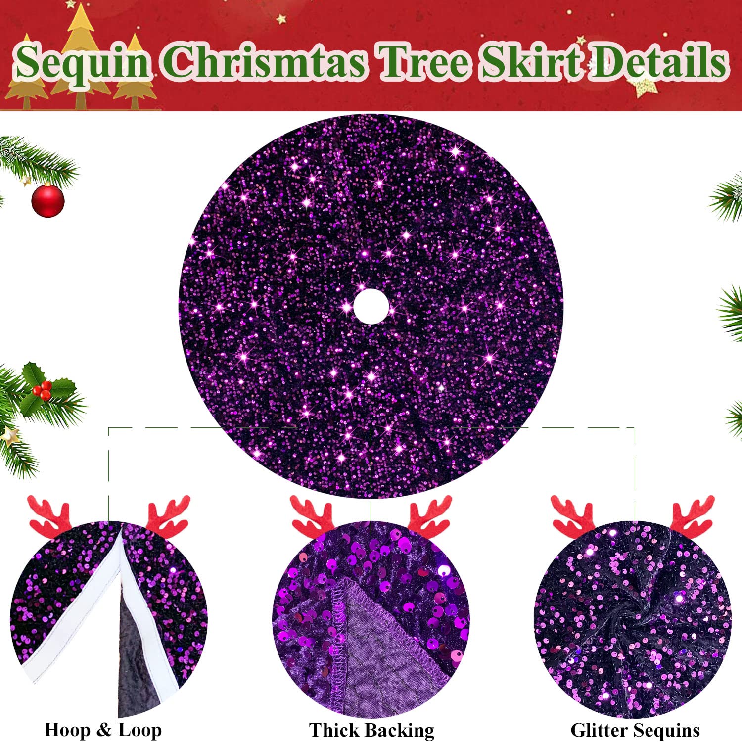 Foto 4 pulgar | Falda Para Árbol De Navidad Modfuns, Terciopelo Morado, 90 Cm De Diámetro - Venta Internacional.