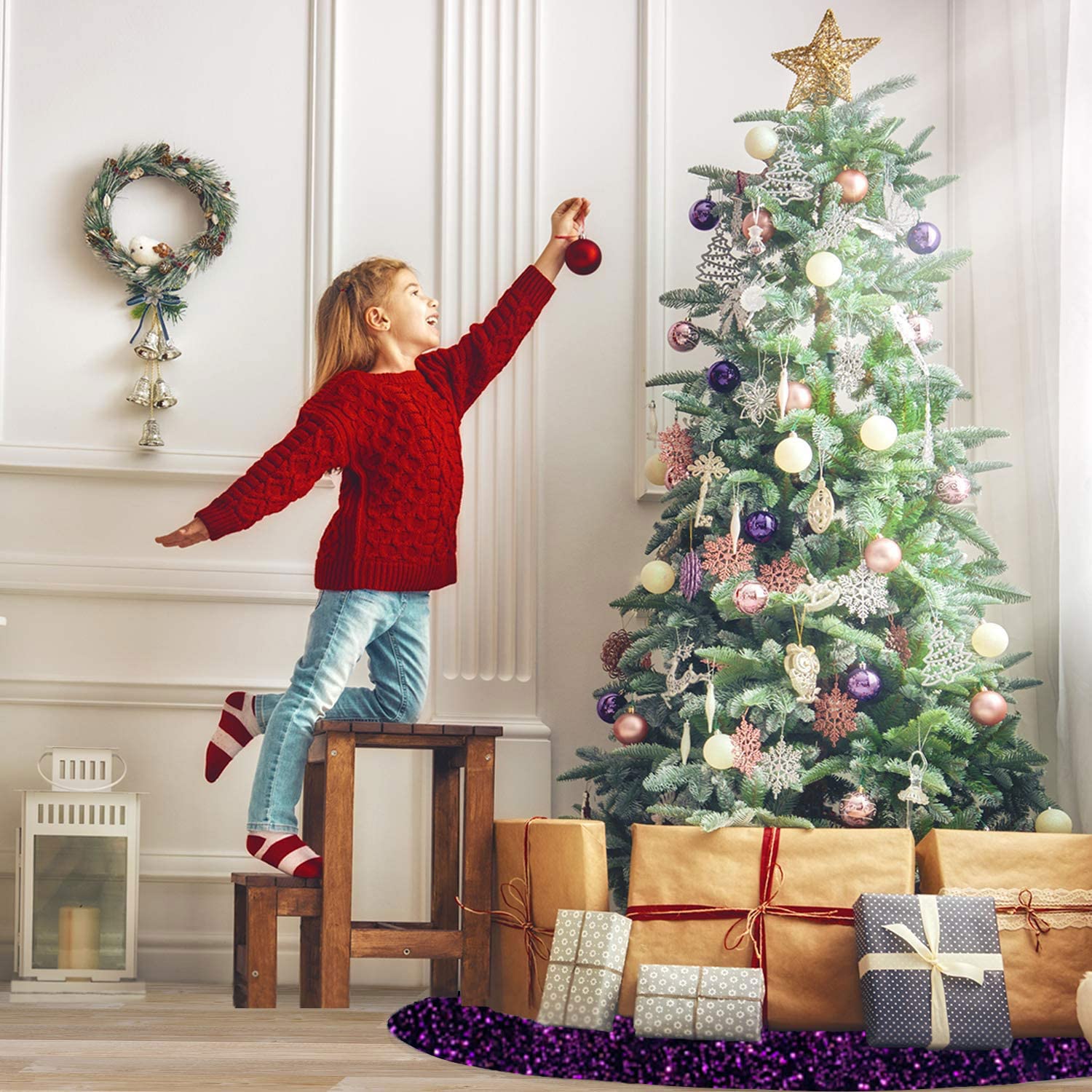 Foto 6 pulgar | Falda Para Árbol De Navidad Modfuns, Terciopelo Morado, 90 Cm De Diámetro - Venta Internacional.