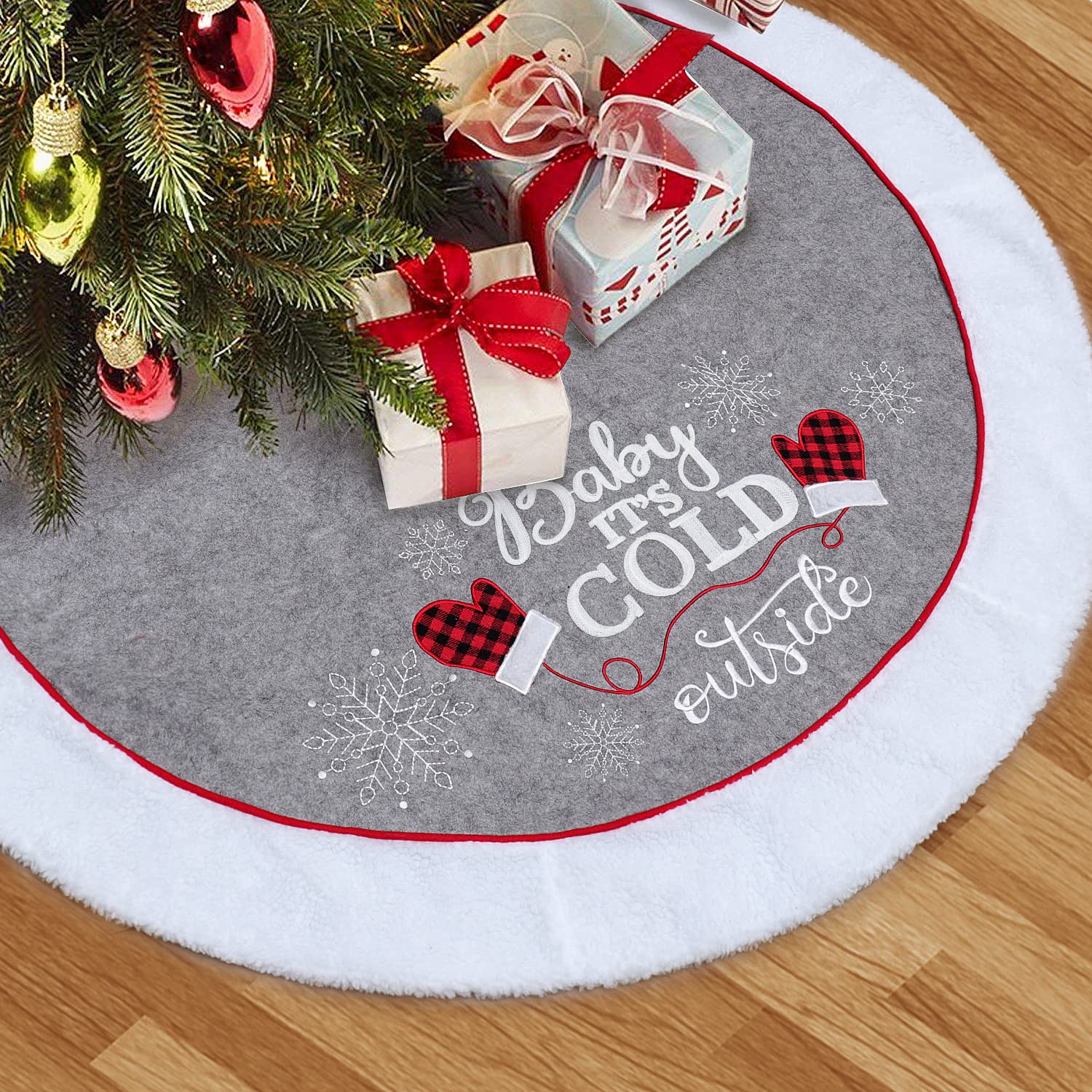 Falda Para Árbol De Navidad Xamshor, Doble Capa, 122 Cm, Gris - Venta Internacional. $805
