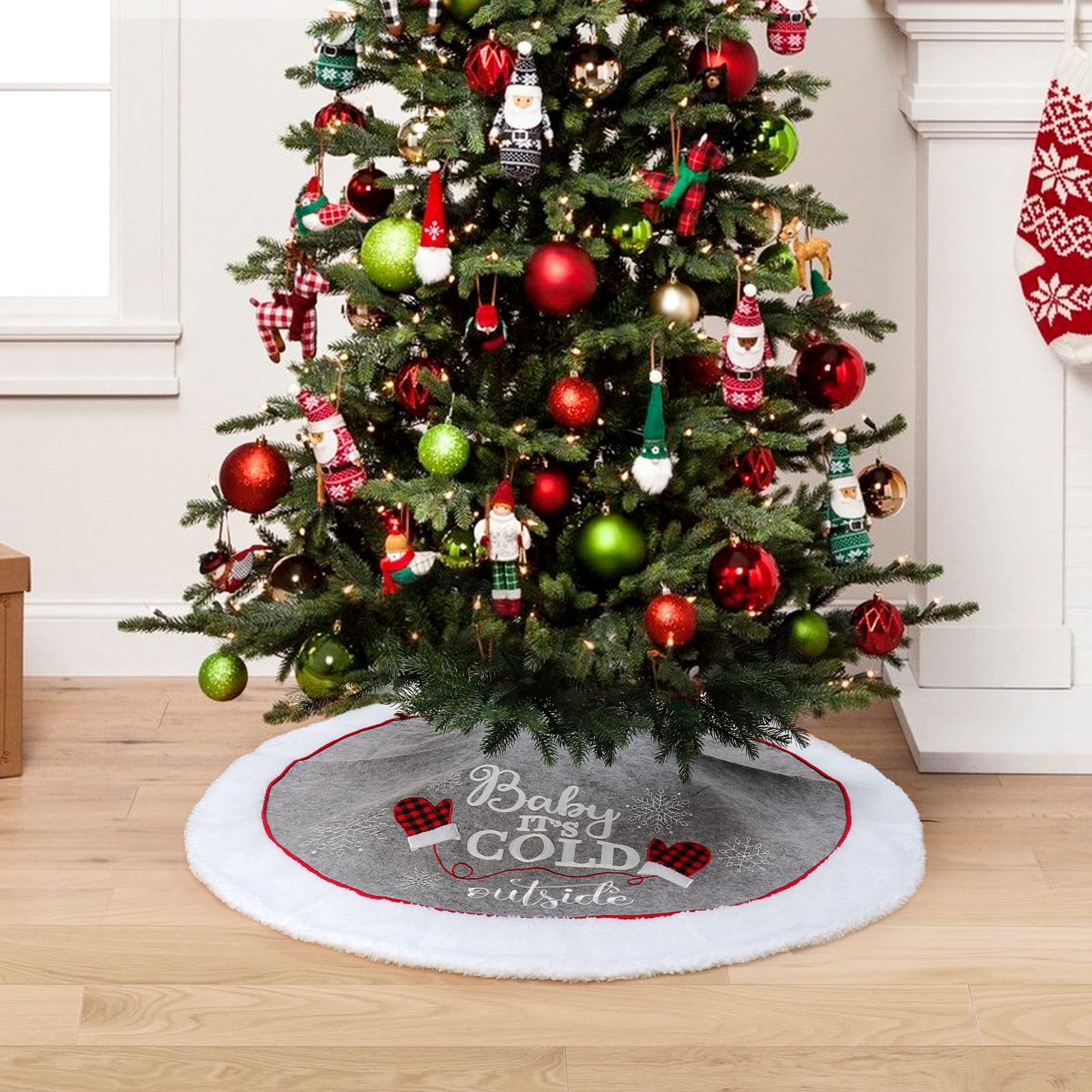 Foto 8 pulgar | Falda Para Árbol De Navidad Xamshor, Doble Capa, 122 Cm, Gris - Venta Internacional.