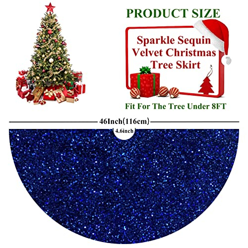 Foto 4 pulgar | Falda De Árbol De Navidad Fuhsy De Terciopelo Azul Real Con Lentejuelas De 46 Pulgadas - Venta Internacional.