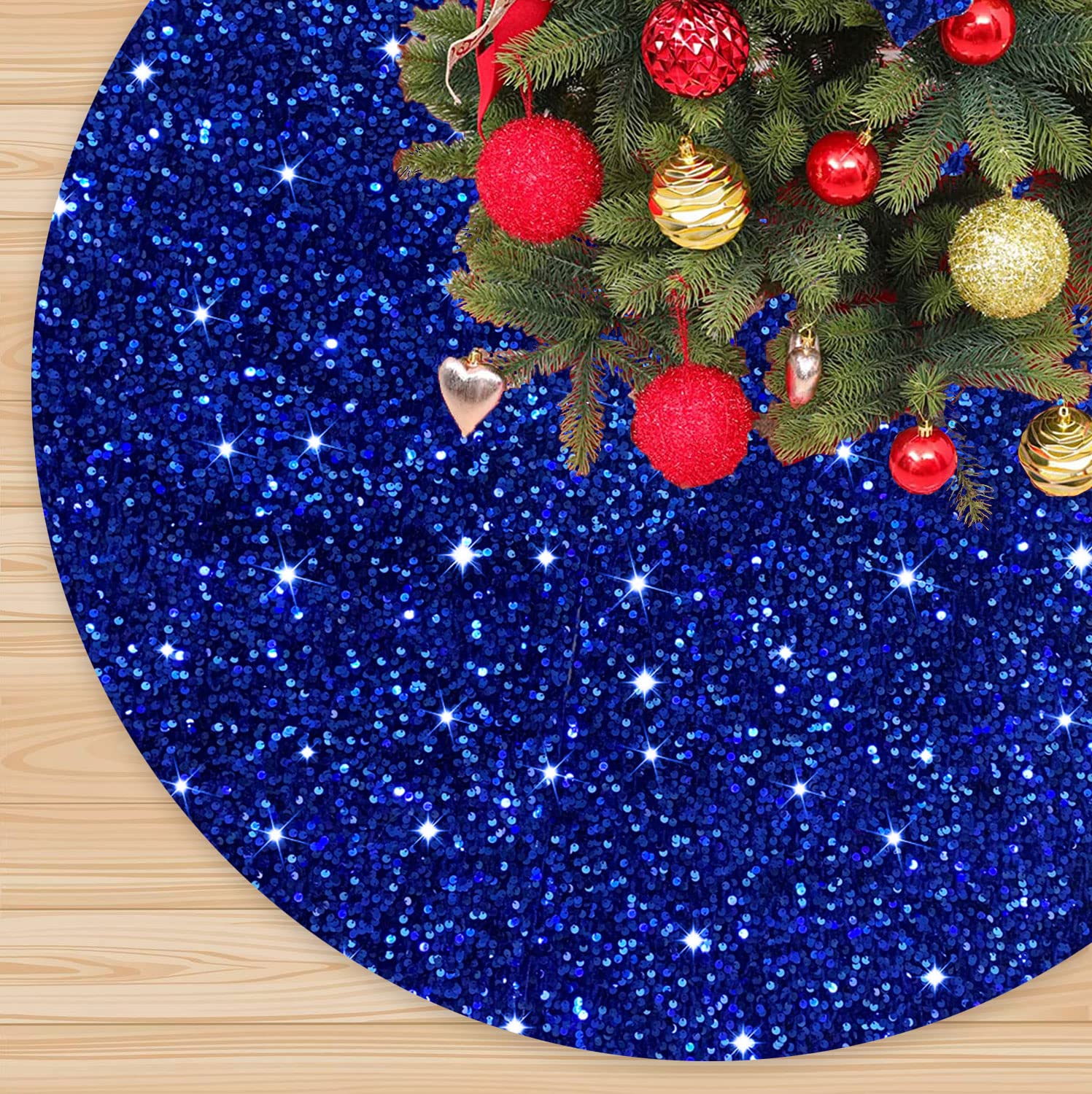 Foto 2 pulgar | Falda Para Árbol De Navidad Fanproms Con Lentejuelas De Terciopelo Azul Real, 90 Cm - Venta Internacional.