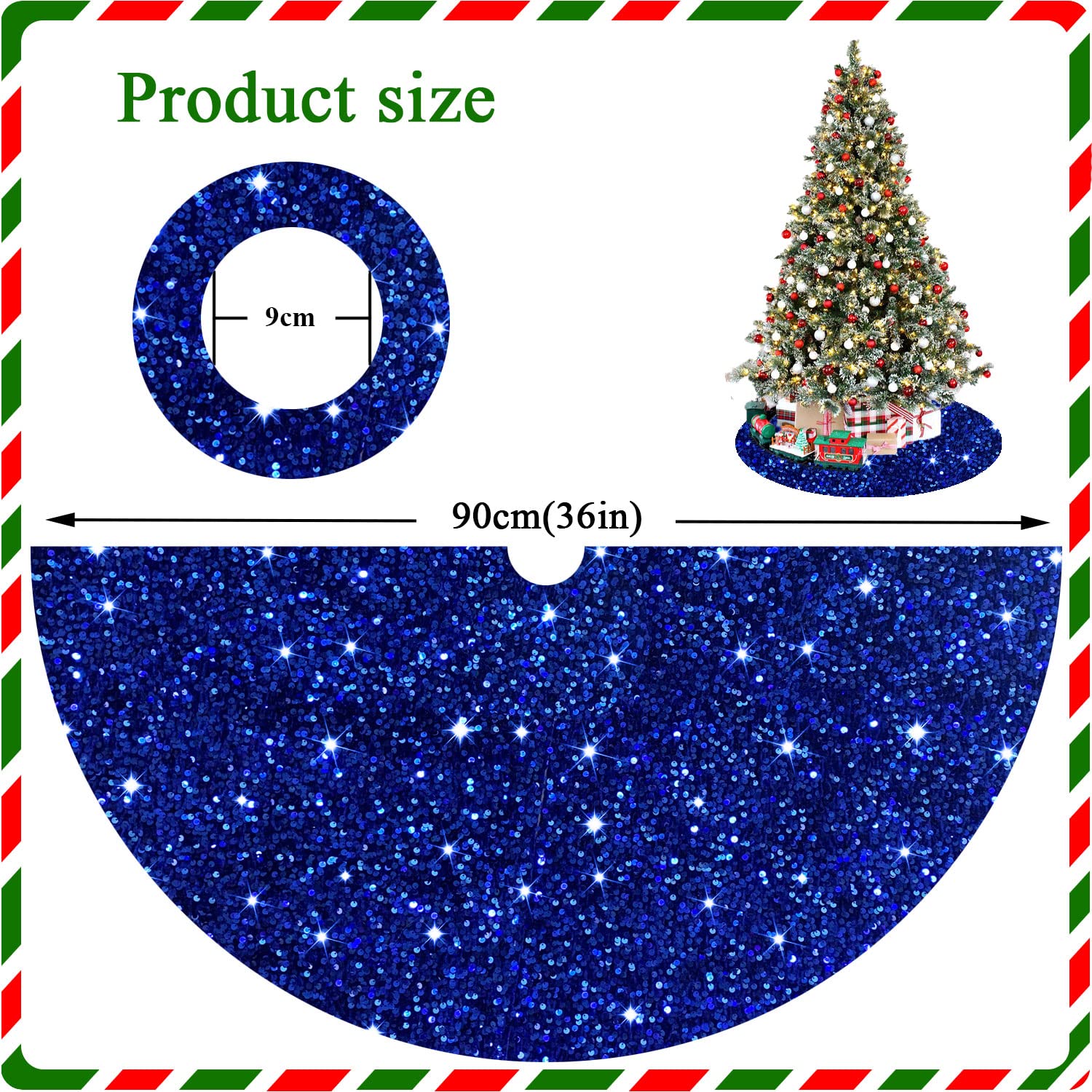 Foto 4 pulgar | Falda Para Árbol De Navidad Fanproms Con Lentejuelas De Terciopelo Azul Real, 90 Cm - Venta Internacional.