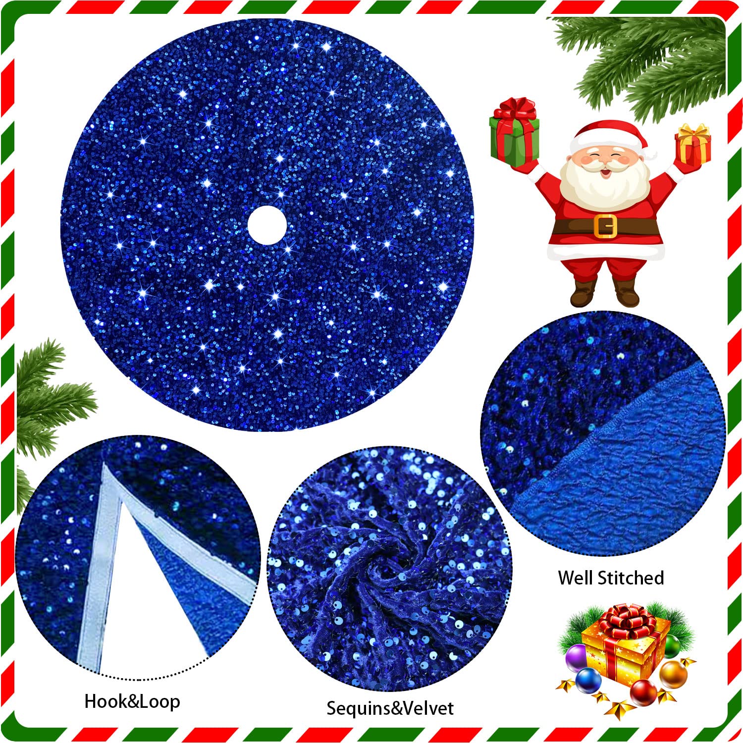 Foto 5 pulgar | Falda Para Árbol De Navidad Fanproms Con Lentejuelas De Terciopelo Azul Real, 90 Cm - Venta Internacional.