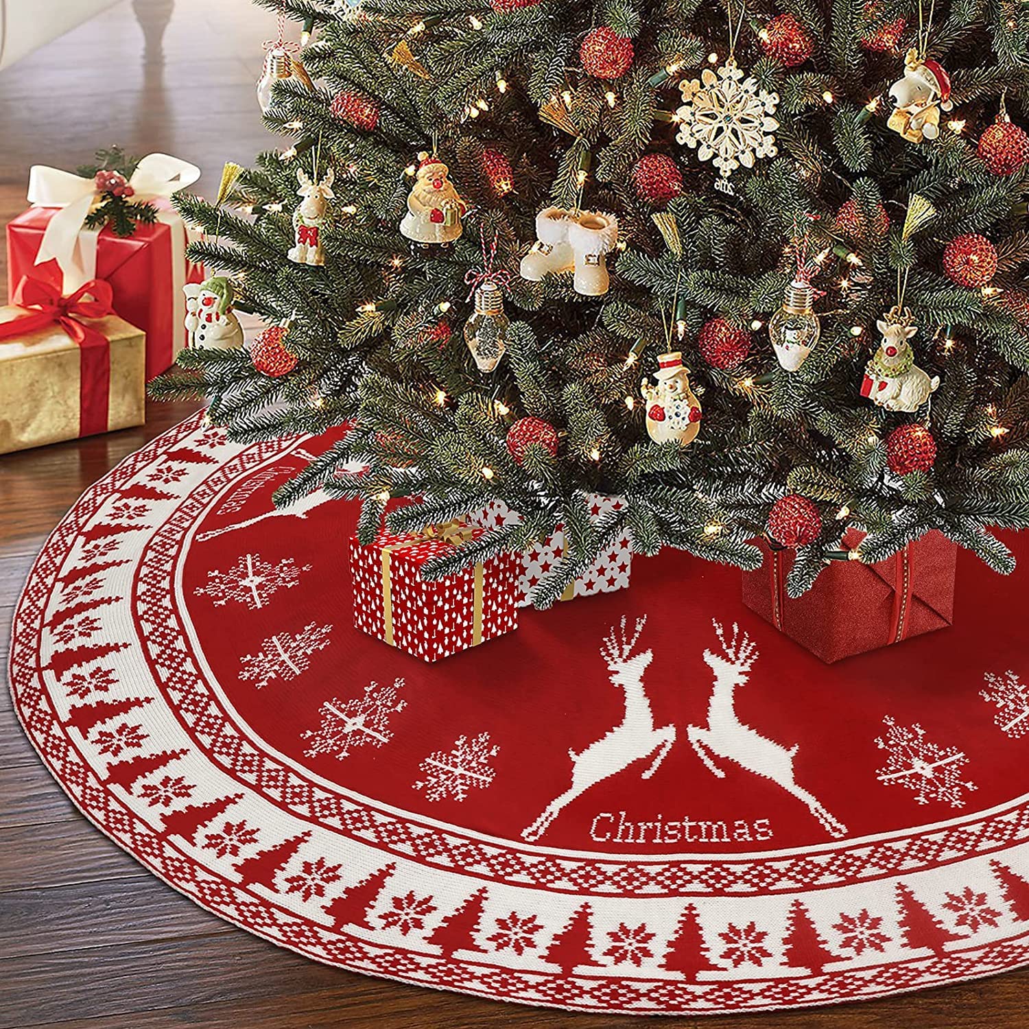 Foto 2 pulgar | Falda Con Forma De Árbol De Navidad, Punto Cálido, 122 Cm, Rojo Y Blanco - Venta Internacional.