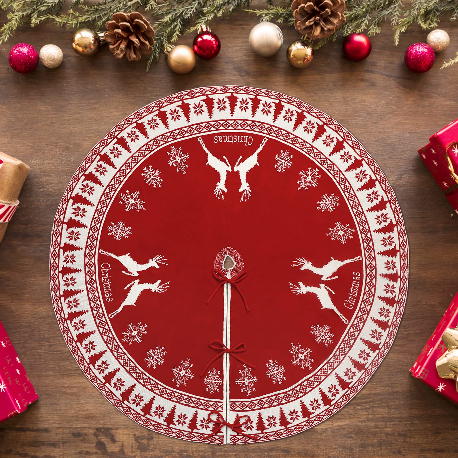 Foto 3 pulgar | Falda Con Forma De Árbol De Navidad, Punto Cálido, 122 Cm, Rojo Y Blanco - Venta Internacional.