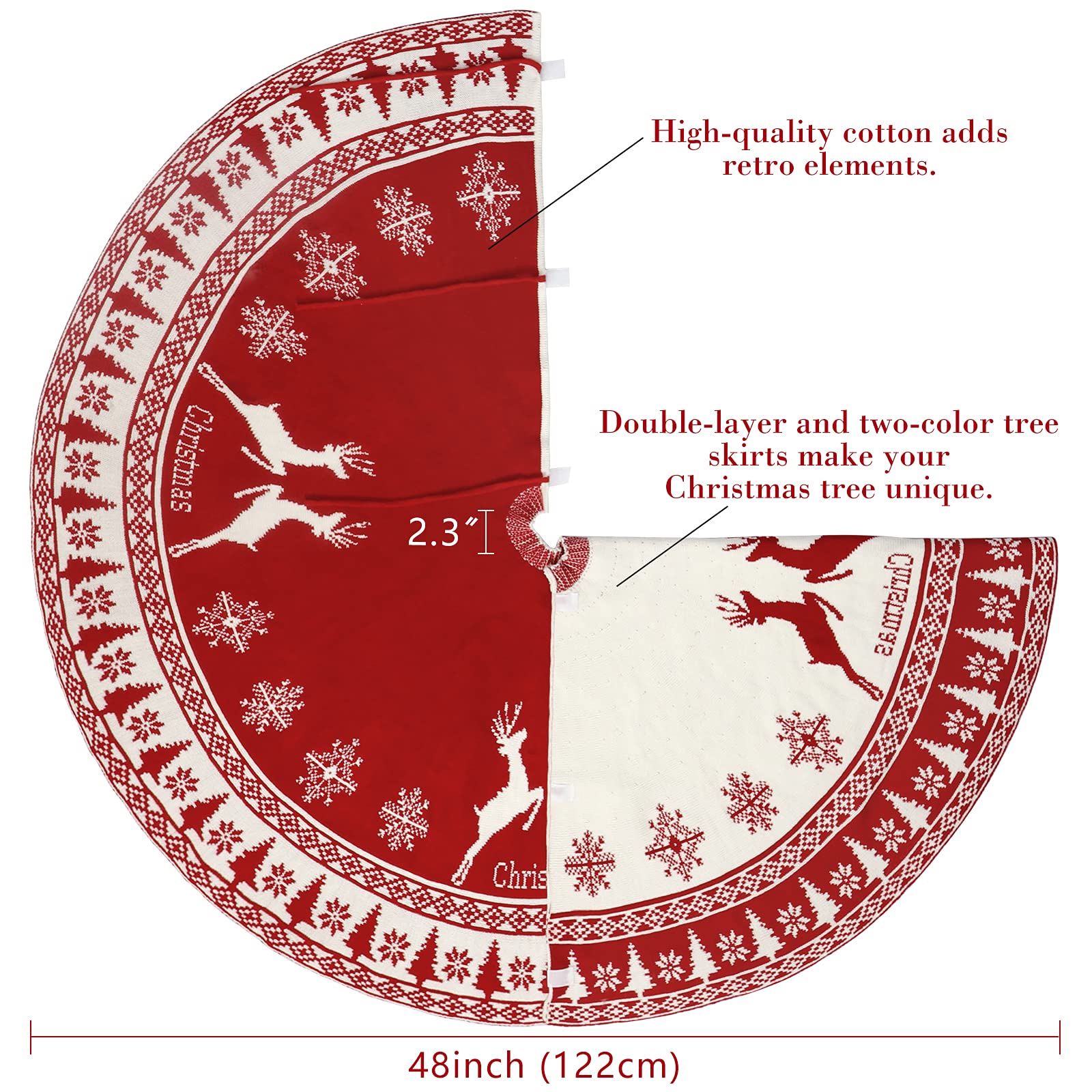 Foto 3 | Falda Con Forma De Árbol De Navidad, Punto Cálido, 122 Cm, Rojo Y Blanco - Venta Internacional.