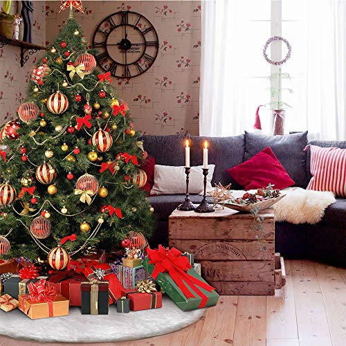 Foto 6 pulgar | Falda De Felpa Con Forma De Árbol De Navidad Amidaky, Piel Sintética Blanca Como La Nieve, 122 Cm - Venta Internaciona