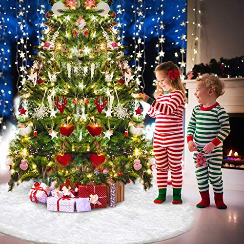 Foto 8 pulgar | Falda De Felpa Con Forma De Árbol De Navidad Amidaky, Piel Sintética Blanca Como La Nieve, 122 Cm - Venta Internaciona