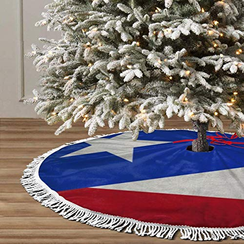 Foto 2 pulgar | Falda Para Árbol De Navidad Ghygty, Bandera De Puerto Rico, 122 Cm, Con Borla - Venta Internacional.