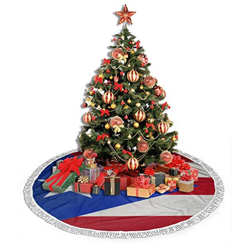 Foto 5 pulgar | Falda Para Árbol De Navidad Ghygty, Bandera De Puerto Rico, 122 Cm, Con Borla - Venta Internacional.