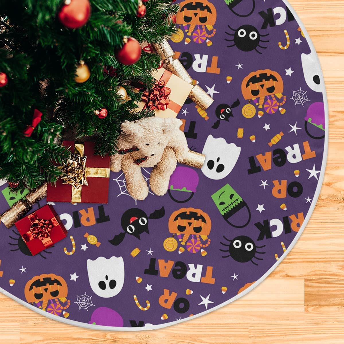 Foto 6 pulgar | Falda Para Árbol De Navidad Wamika, Color Morado, Calabaza, Poliéster - Venta Internacional.