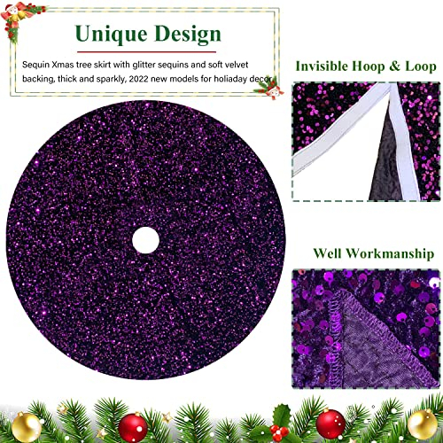 Foto 3 pulgar | Falda Para Árbol De Navidad Fuhsy, Lentejuelas De Terciopelo Morado, 53 Cm - Venta Internacional.