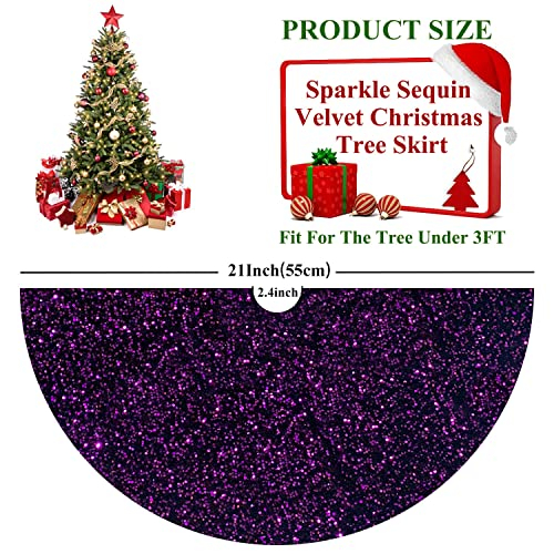 Foto 4 pulgar | Falda Para Árbol De Navidad Fuhsy, Lentejuelas De Terciopelo Morado, 53 Cm - Venta Internacional.