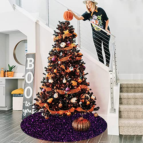 Foto 5 | Falda Para Árbol De Navidad Fuhsy, Lentejuelas De Terciopelo Morado, 53 Cm - Venta Internacional.