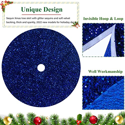 Foto 2 | Falda Para Árbol De Navidad Fuhsy, Terciopelo Con Lentejuelas, 117 Cm, Color Azul Real - Venta Internacional.