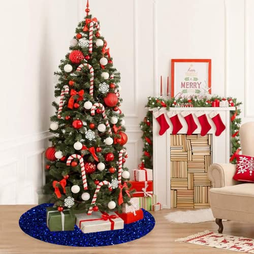 Foto 4 | Falda Para Árbol De Navidad Fuhsy, Terciopelo Con Lentejuelas, 117 Cm, Color Azul Real - Venta Internacional.