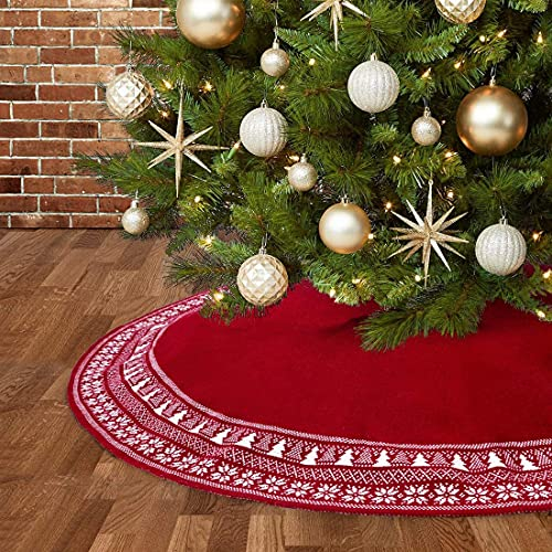 Foto 1 | Falda De Árbol De Navidad Dremisland Tejida Con Forma De Copo De Nieve, 90 Cm, Color Rojo - Venta Internacional.
