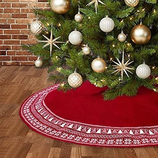 Foto 1 | Falda De Árbol De Navidad Dremisland Tejida Con Forma De Copo De Nieve, 90 Cm, Color Rojo - Venta Internacional.