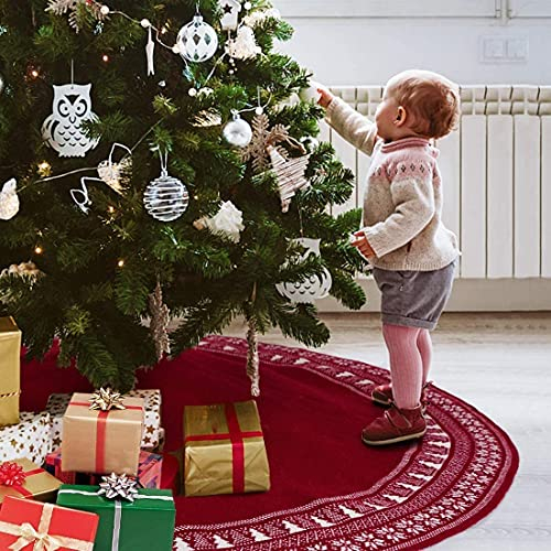 Foto 2 | Falda De Árbol De Navidad Dremisland Tejida Con Forma De Copo De Nieve, 90 Cm, Color Rojo - Venta Internacional.