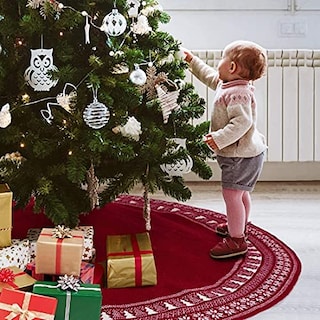 Foto 2 | Falda De Árbol De Navidad Dremisland Tejida Con Forma De Copo De Nieve, 90 Cm, Color Rojo - Venta Internacional.