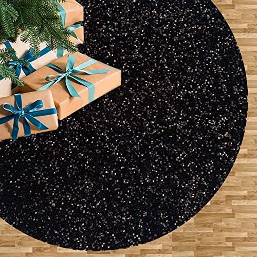Falda De Árbol De Navidad Fuhsy Con Lentejuelas De Terciopelo Negro De 46 Pulgadas - Venta Internacional. $719