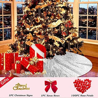 Foto 6 | Falda De Árbol Shinybeauty Con Lentejuelas De 48 Cm, Color Plateado Navideño - Venta Internacional.