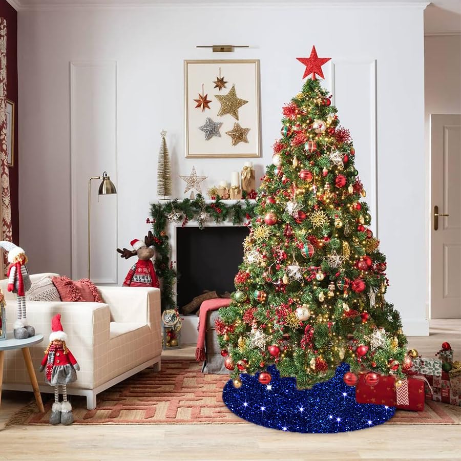 Foto 5 pulgar | Falda Para Árbol De Navidad Modfuns, Lentejuelas Azules, 116 Cm De Diámetro - Venta Internacional.