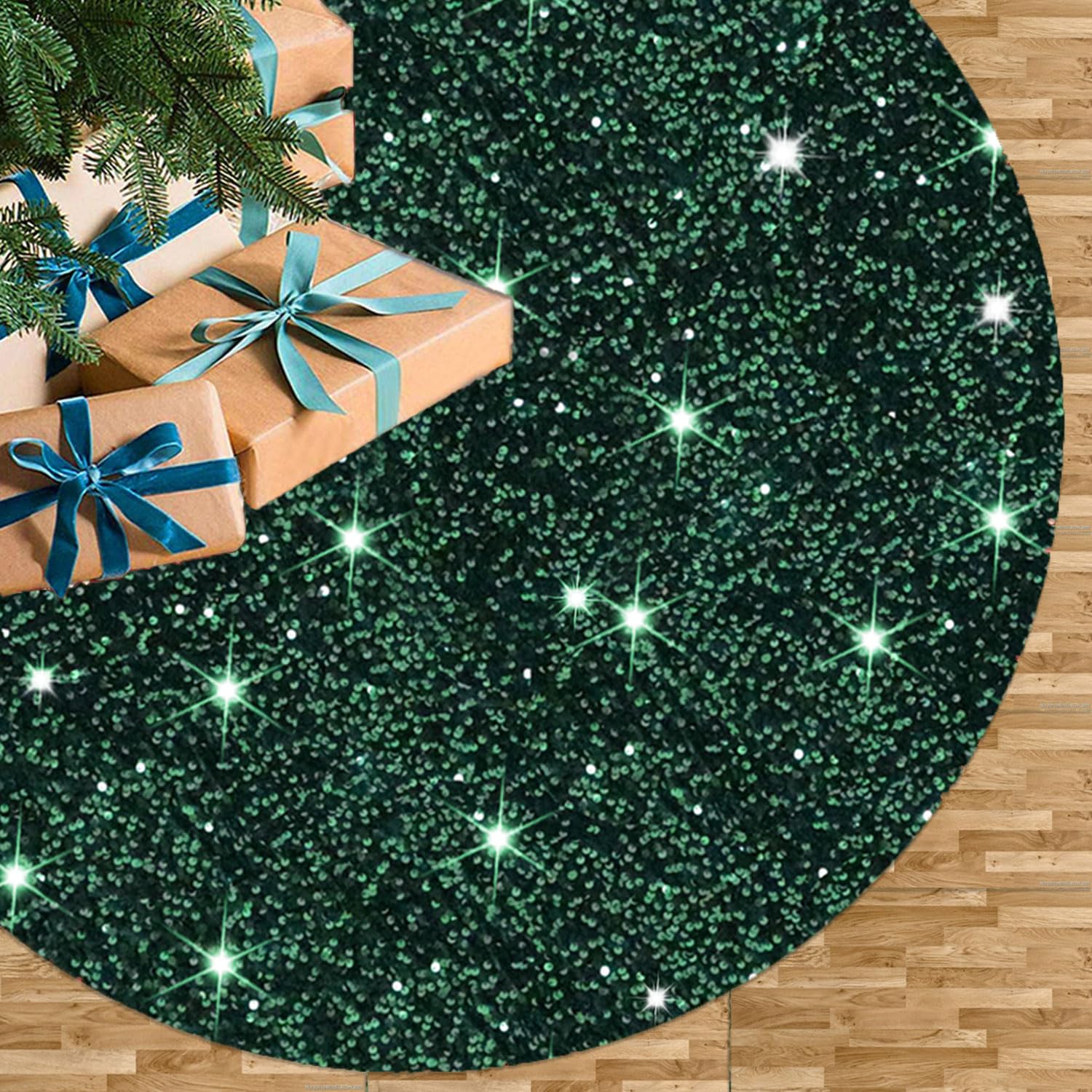 Foto 2 pulgar | Falda Para Árbol De Navidad Fuhsy, Terciopelo Con Lentejuelas, 90 Cm, Color Verde - Venta Internacional.