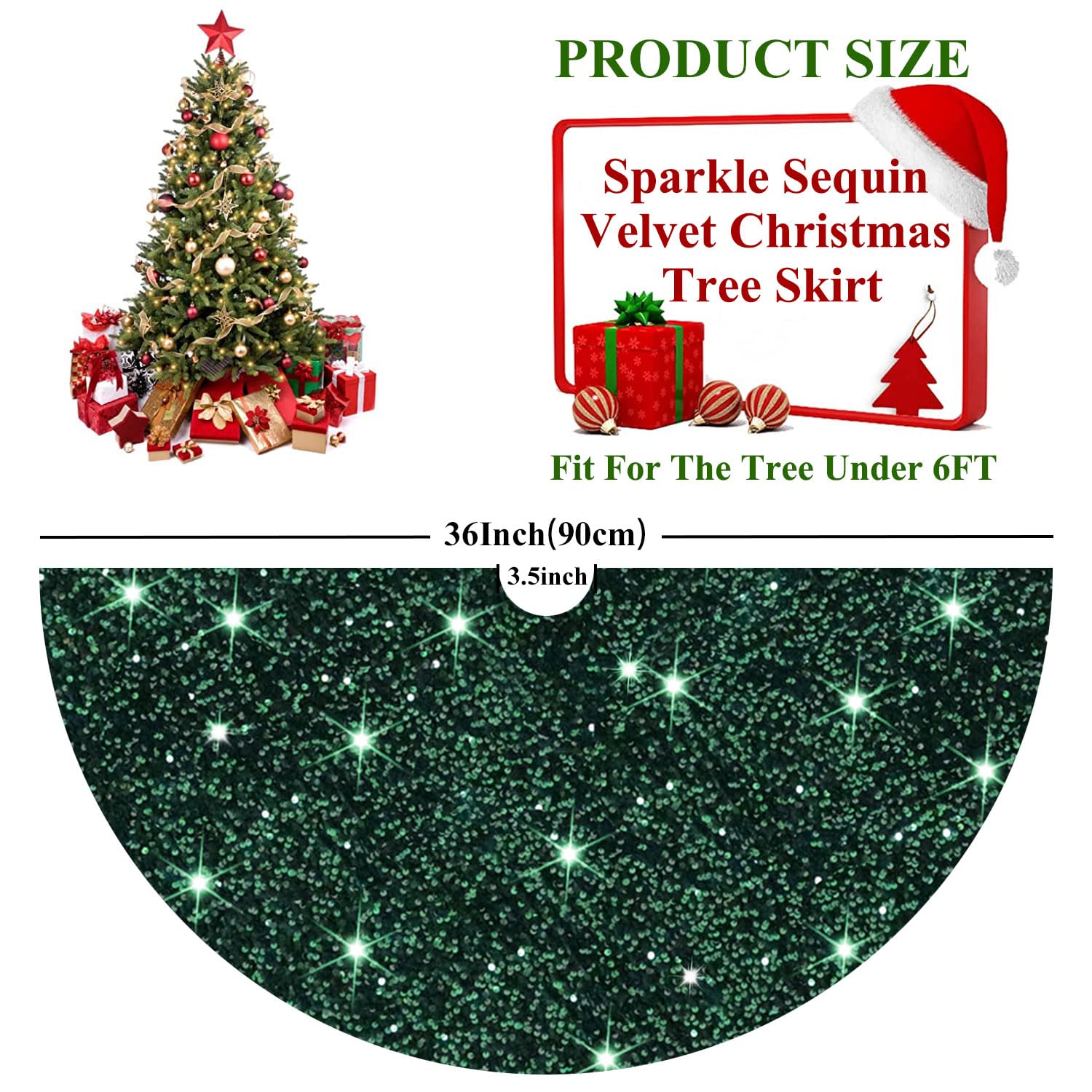 Foto 2 | Falda Para Árbol De Navidad Fuhsy, Terciopelo Con Lentejuelas, 90 Cm, Color Verde - Venta Internacional.