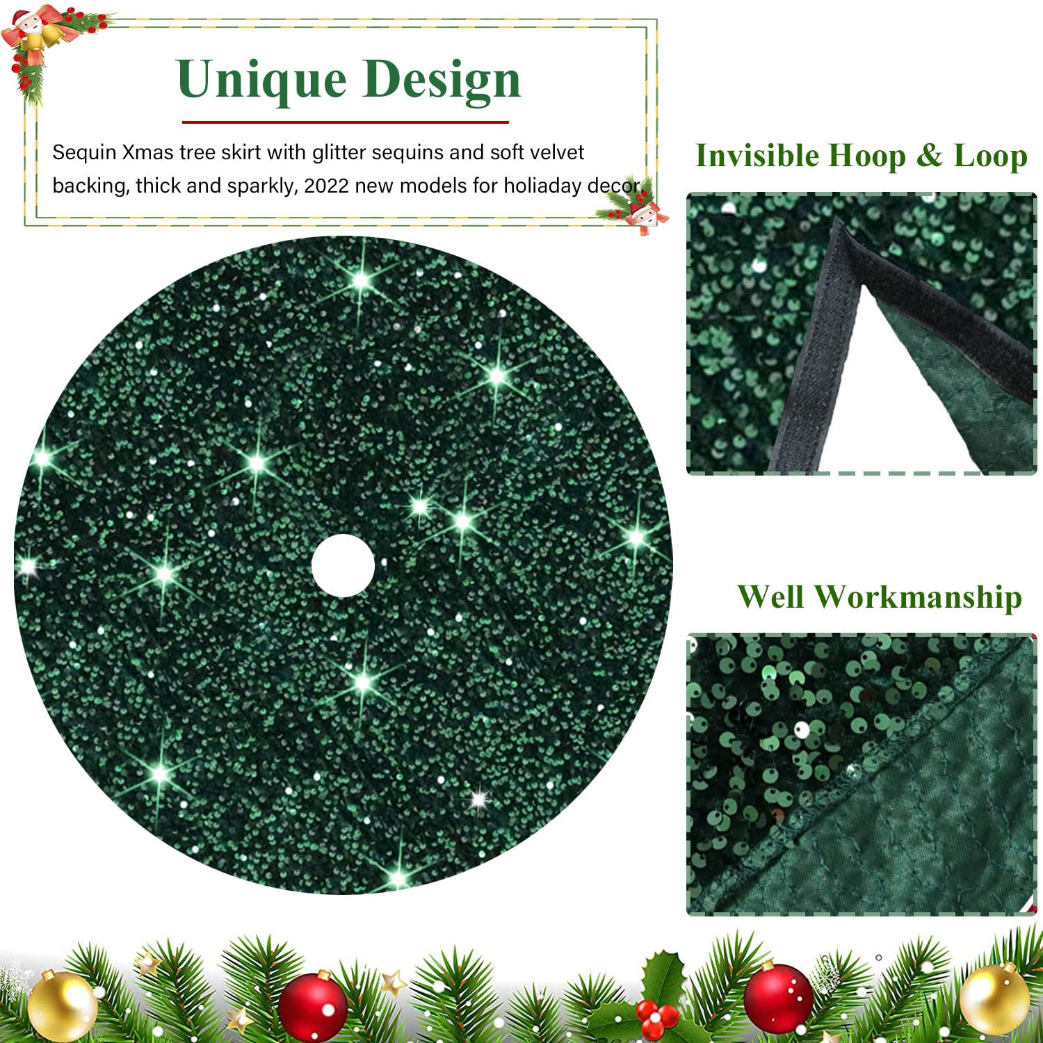 Foto 3 | Falda Para Árbol De Navidad Fuhsy, Terciopelo Con Lentejuelas, 90 Cm, Color Verde - Venta Internacional.