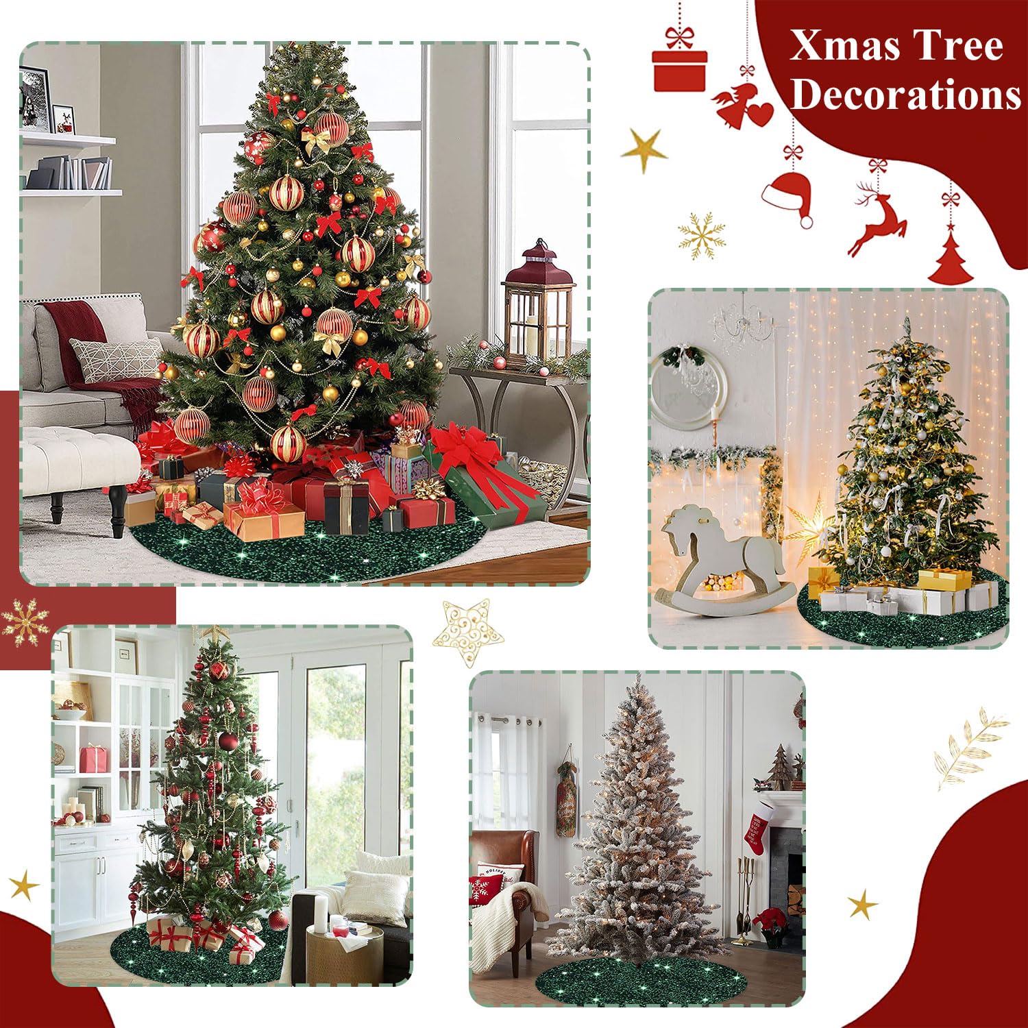 Foto 5 | Falda Para Árbol De Navidad Fuhsy, Terciopelo Con Lentejuelas, 90 Cm, Color Verde - Venta Internacional.