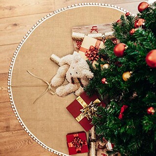 Foto 3 | Falda De Arpillera Con Capucha Para Árbol De Navidad Con Ribete De Pompones, 122 Cm - Venta Internacional.