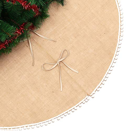 Foto 5 pulgar | Falda De Arpillera Con Capucha Para Árbol De Navidad Con Ribete De Pompones, 122 Cm - Venta Internacional.