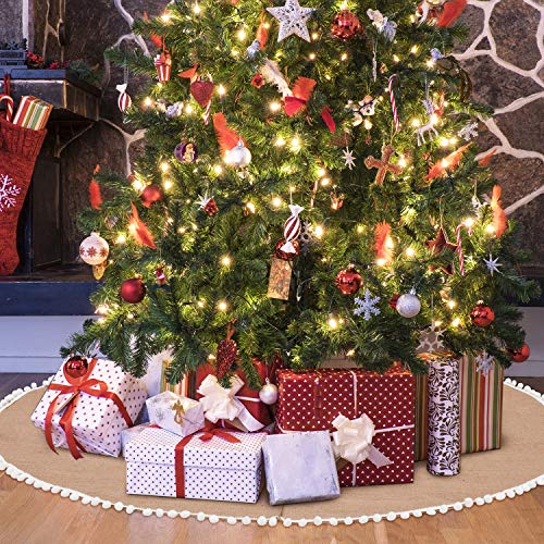 Foto 6 pulgar | Falda De Arpillera Con Capucha Para Árbol De Navidad Con Ribete De Pompones, 122 Cm - Venta Internacional.