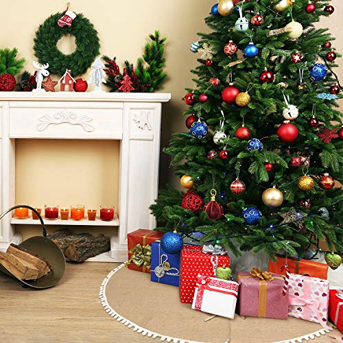 Foto 6 | Falda De Arpillera Con Capucha Para Árbol De Navidad Con Ribete De Pompones, 122 Cm - Venta Internacional.