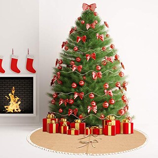 Foto 7 | Falda De Arpillera Con Capucha Para Árbol De Navidad Con Ribete De Pompones, 122 Cm - Venta Internacional.