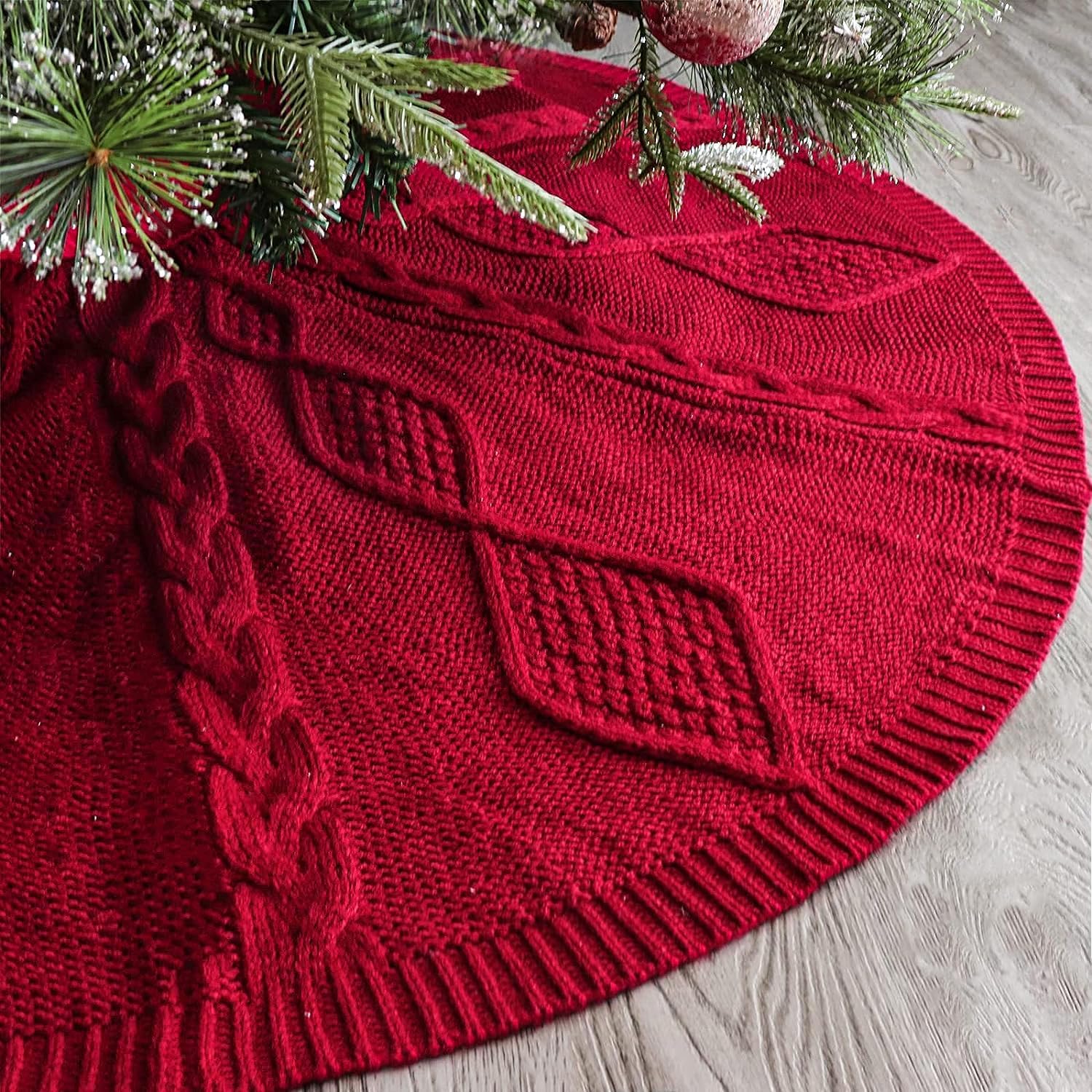 Falda Para Árbol De Navidad, Tejida Limbridge, 122 Cm, Color Rojo Vino - Venta Internacional. $916