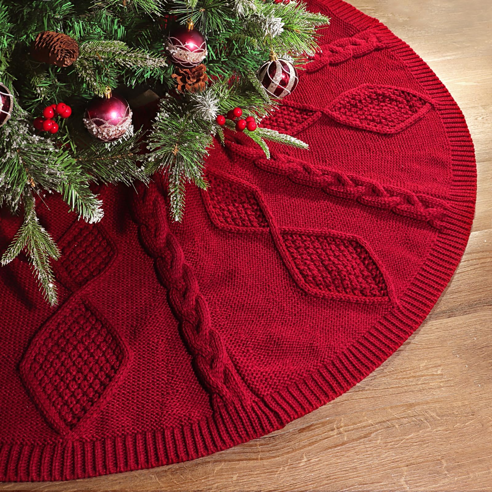 Foto 4 | Falda Para Árbol De Navidad, Tejida Limbridge, 122 Cm, Color Rojo Vino - Venta Internacional.