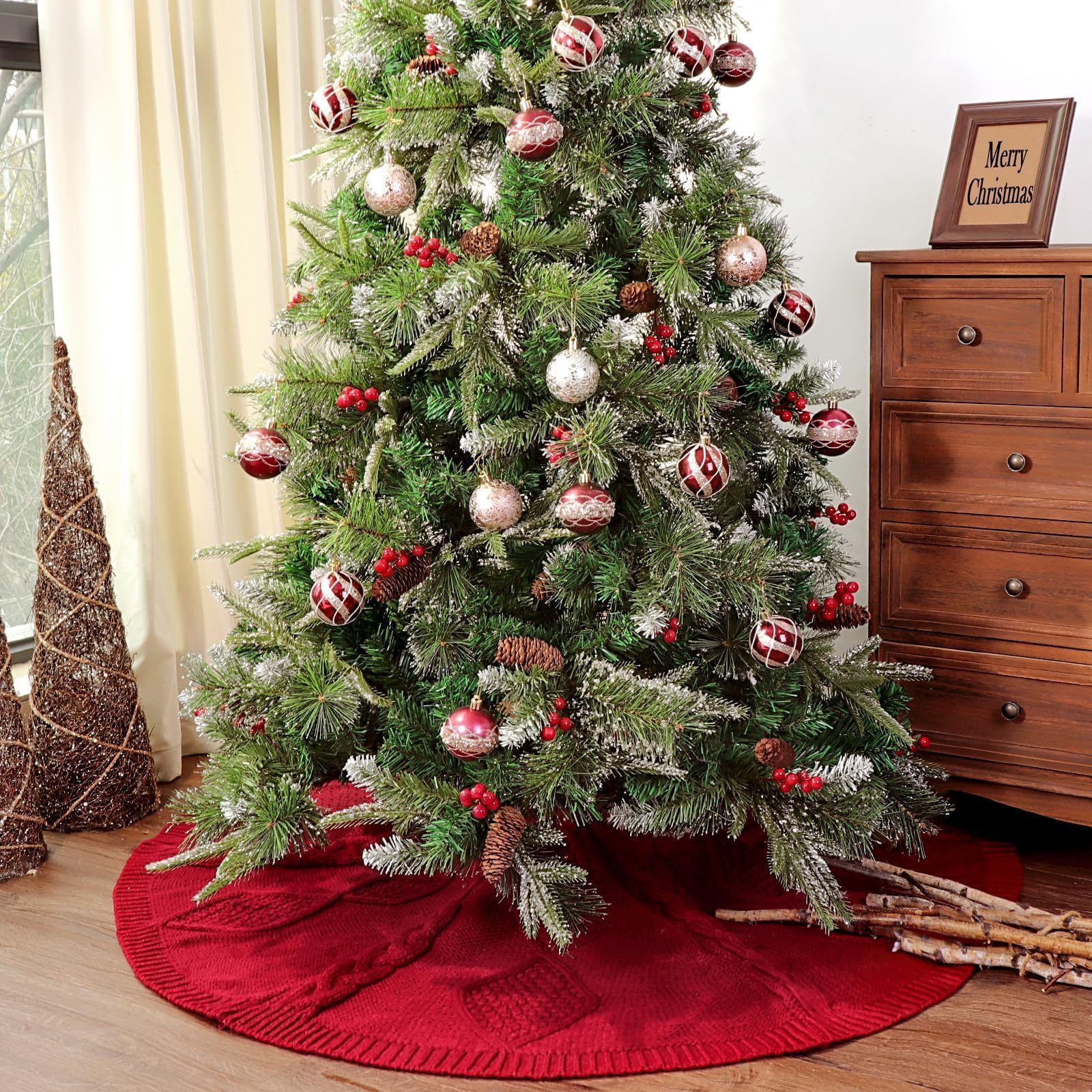 Foto 6 pulgar | Falda Para Árbol De Navidad, Tejida Limbridge, 122 Cm, Color Rojo Vino - Venta Internacional.