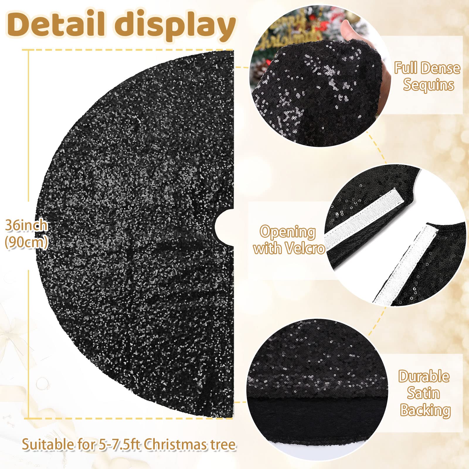 Foto 5 pulgar | Falda B-cool Para Árbol De Navidad Bordada Con Lentejuelas, 91 Cm, Color Negro - Venta Internacional.