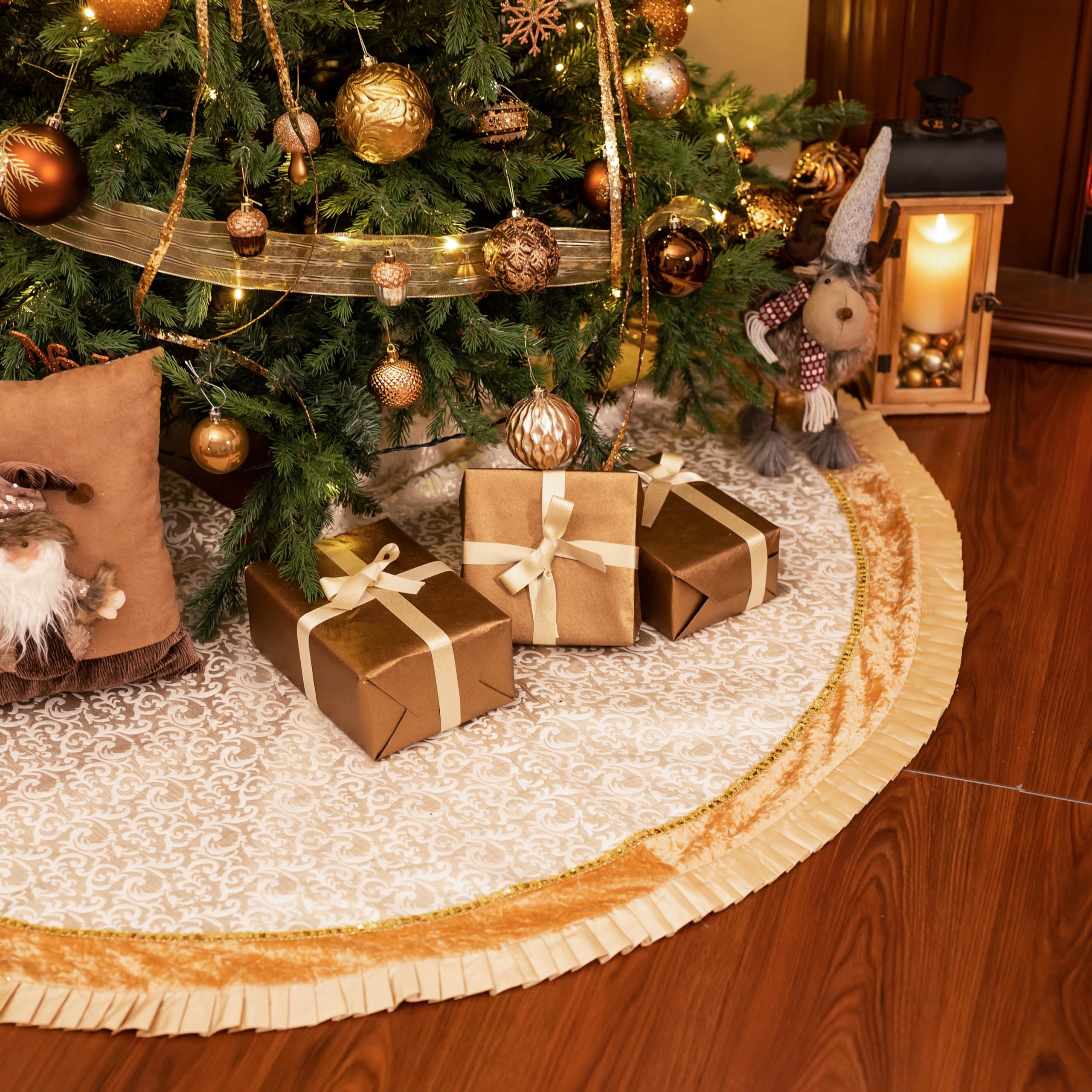 Foto 3 pulgar | Falda Para Árbol De Navidad Valery Madelyn, Oro Blanco, 120 Cm - Venta Internacional.