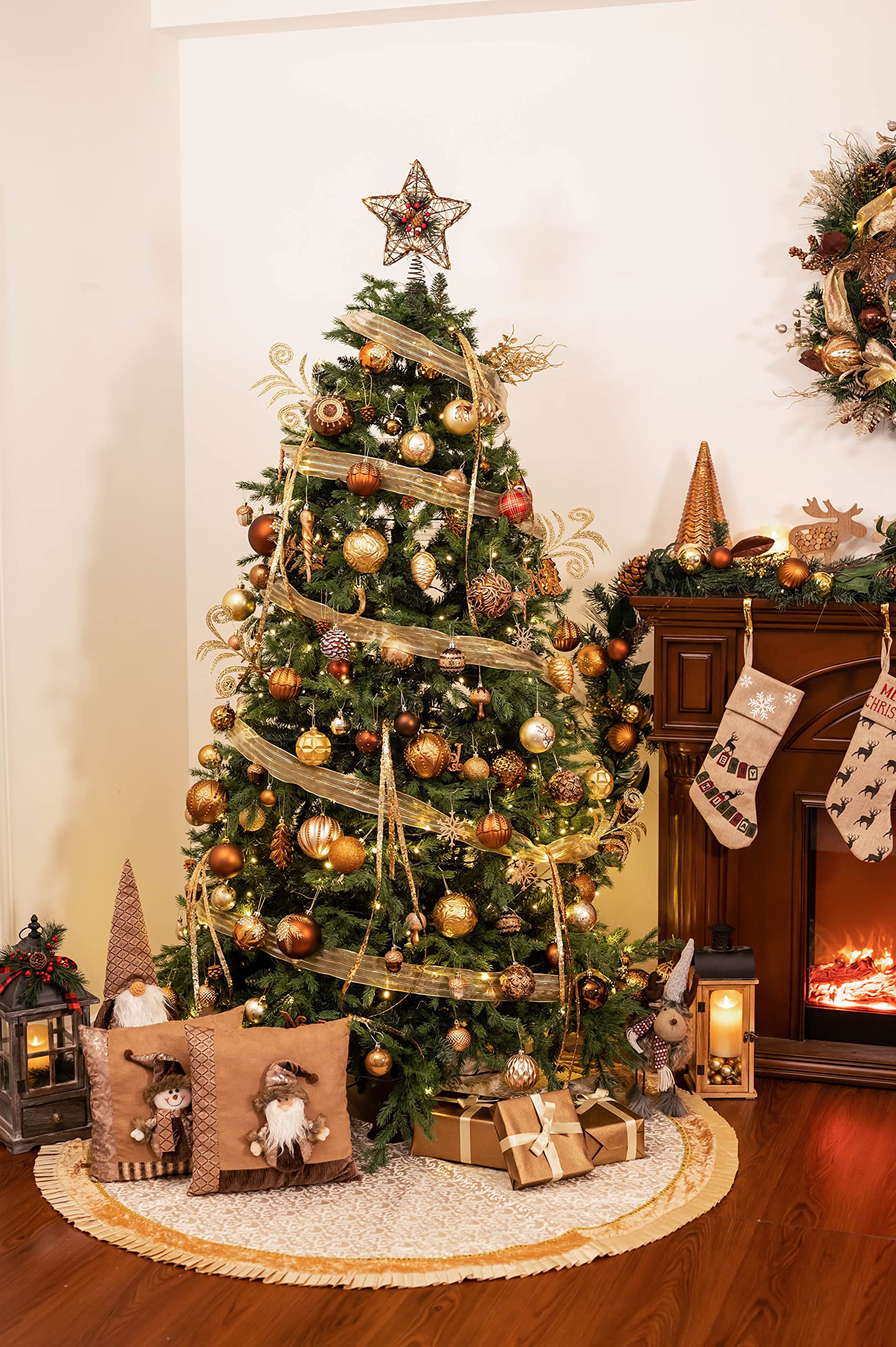 Foto 4 pulgar | Falda Para Árbol De Navidad Valery Madelyn, Oro Blanco, 120 Cm - Venta Internacional.
