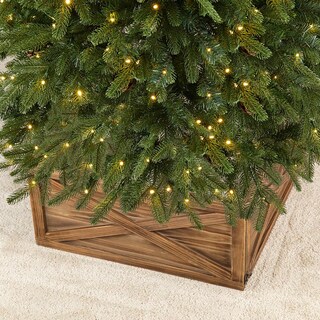 Foto 4 | Falda De Árbol De Navidad Glitzhome De Madera Natural Con Cuello De Árbol De Navidad - Venta Internacional.