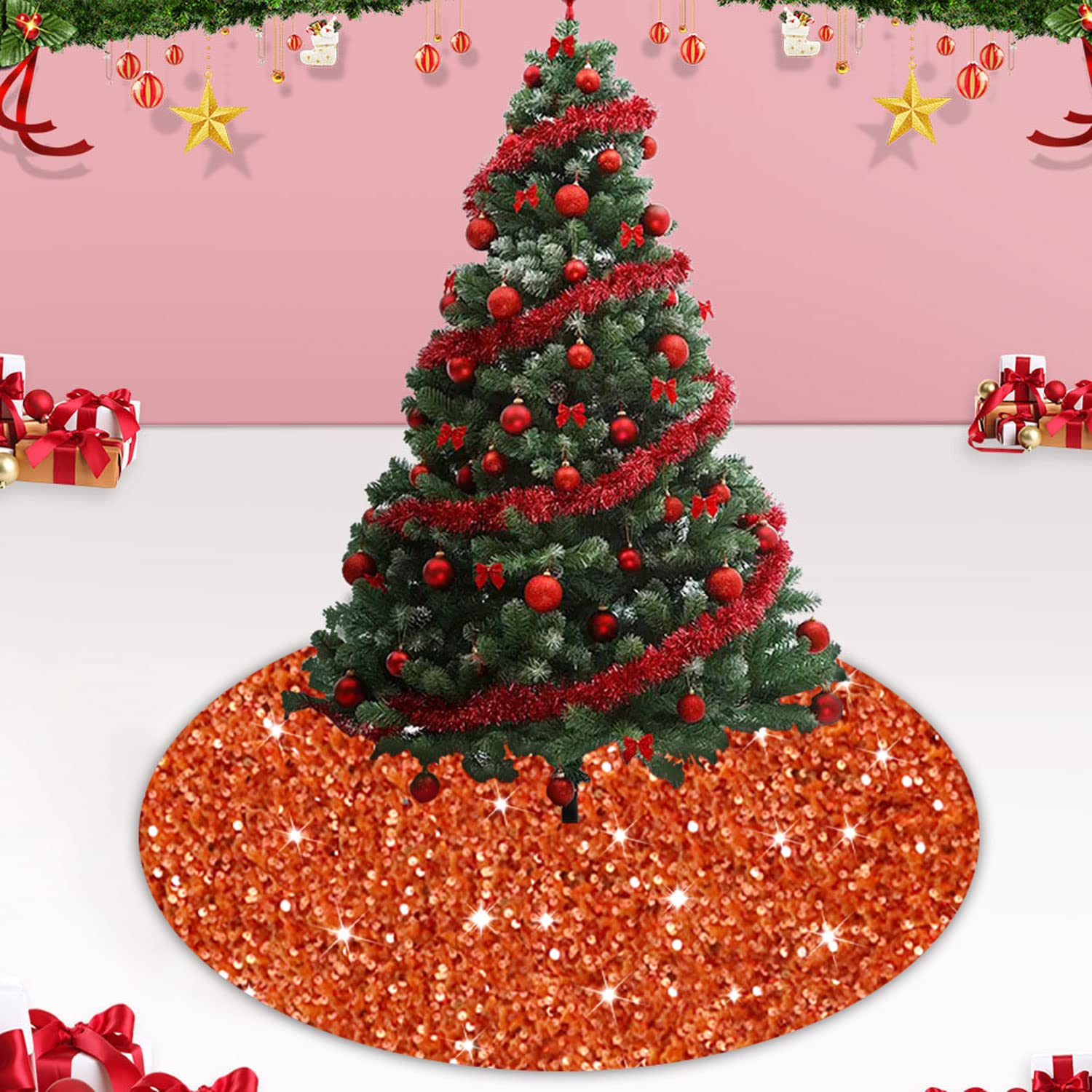 Foto 8 pulgar | Falda De Árbol De Navidad Modfuns Naranja Con Lentejuelas De 53 Cm De Diámetro - Venta Internacional.