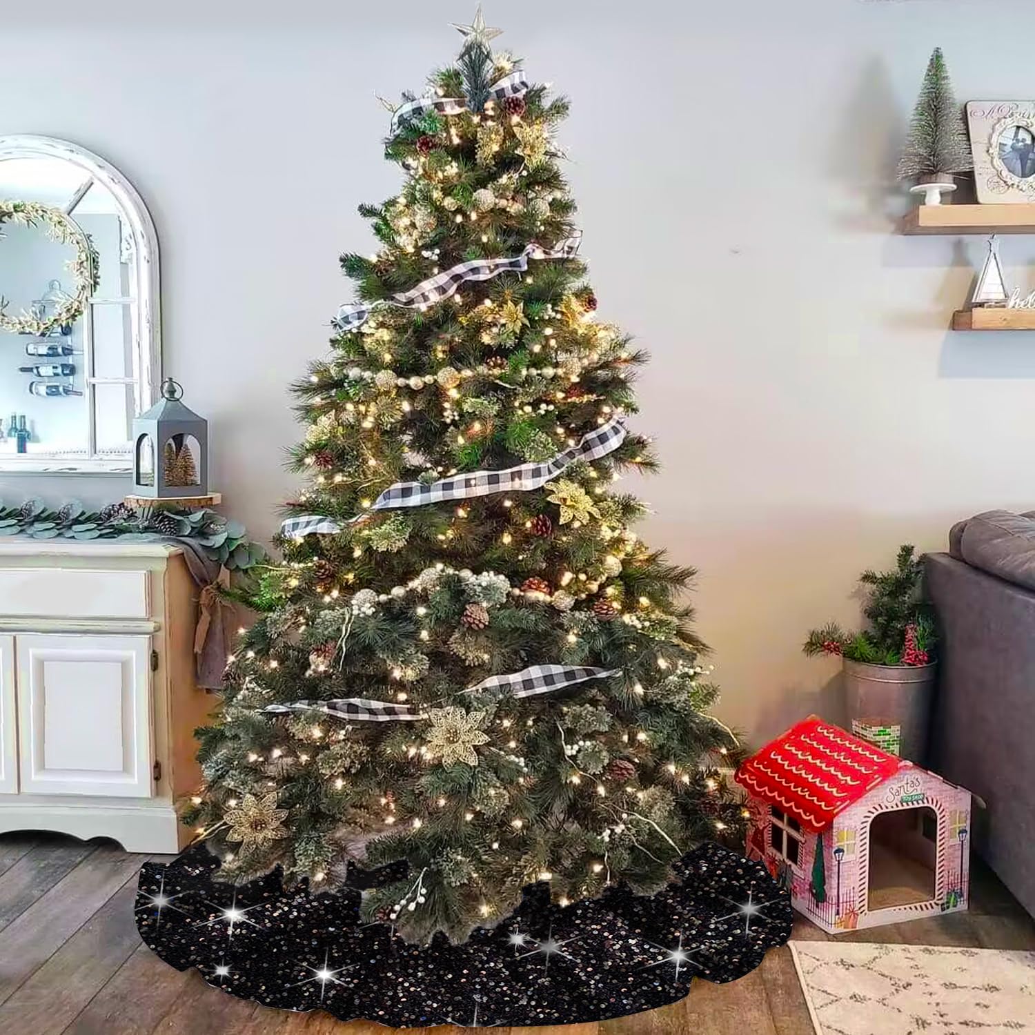 Foto 5 | Falda De Árbol De Navidad Modfuns Negra De 91 Cm De Tela Suave - Venta Internacional.